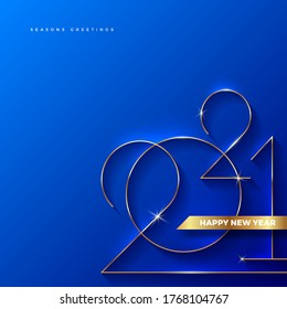 Golden 2021 New Year logo. Holiday greeting card. Vector illustration. Holiday design for greeting card, invitation, calendar, etc.