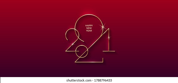 Golden 2021 New Year logo. Holiday greeting card. Vector illustration. Holiday design for greeting card, invitation, calendar, etc.