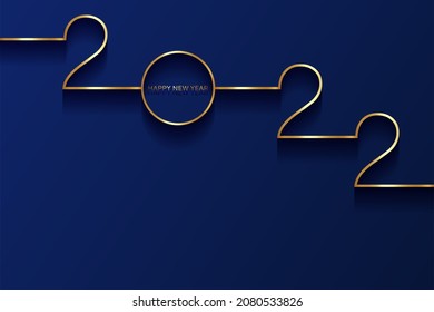 golden 2022 Happy New Year card with premium foil gradient texture lines, dark background. Festive luxury design for holiday card, invitation, calendar poster. 2022 New Year gold text on blue