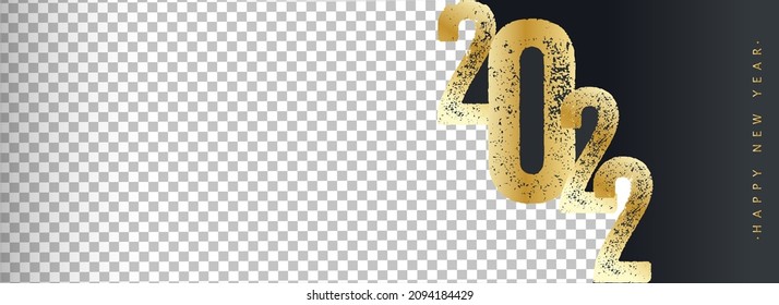 Golden 2022 Happy New Year Font On Black And White Png Background And Copy Space.