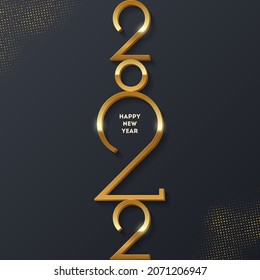 Golden 2022 New Year logo. Holiday greeting card. Vector illustration. Holiday design for greeting card, invitation, calendar, etc.