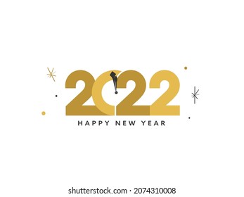 Golden 2022 Number With Clock On White Background For Happy New Year Concept.