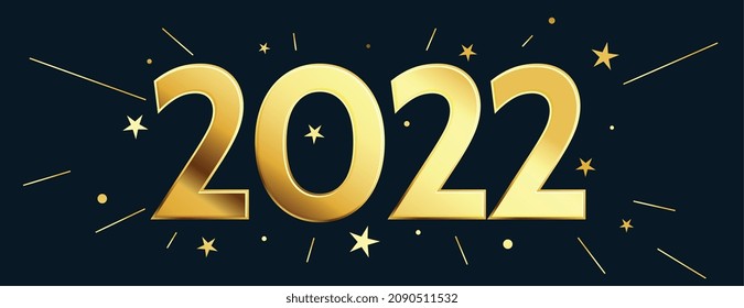 Golden 2022 Text Effect With Stars Burst