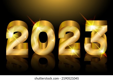 Golden 2023 New year greeting card, vector illustration