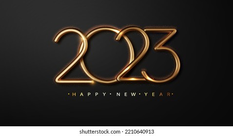 Golden 2023 New Year on black background. Holiday design card for greeting card, invitation, calendar, etc