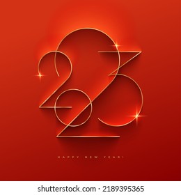 Golden 2023 New Year Typography. Holiday greeting card. Holiday design for invitation, calendar, greeting card, etc. Vector illustration. 