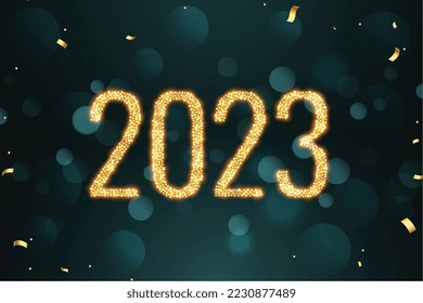 golden 2023 text for new year festival banner in bokeh effect vector 