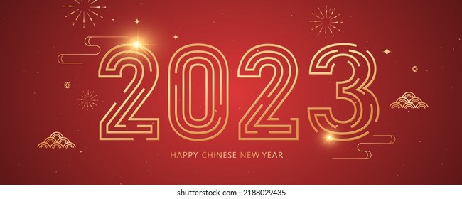 Golden 2023font, Chinese traditional elements vector illustration, banner and cover	

