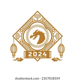 Golden 2024 dragon happy new year isolated art