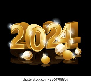 Golden 2024 New year. Christmas card, vector illustration