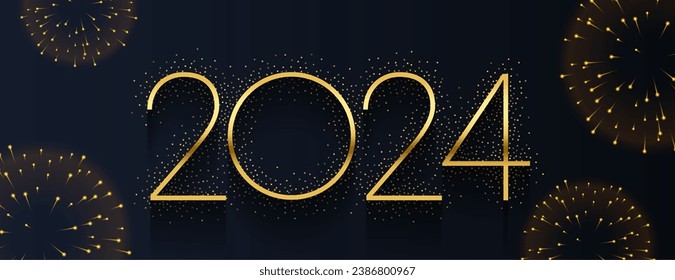 golden 2024 neue Jahr Feuerwerk Feier Tapete mit Textraum Vektorgrafik