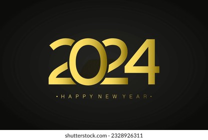 Golden 2024 New Year on black background. Elegant and luxurious holiday design template for greeting card, invitation, calendar. Vector illustration