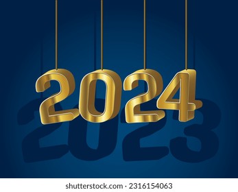 Golden 2024 with the shadow of 2023 design. New year celebration concept for greeting card, banner and post template