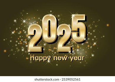 Golden 2025 Happy New Year on Sparkling Background