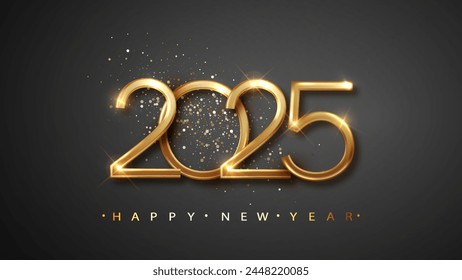 Golden 2025 New Year on black background. Holiday Christmas premium design card for greeting card, invitation, calendar, etc