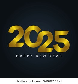 Golden 2025 on dark background, Happy New Year. Ideal for New Years Eve celebrations, festive content, and holiday greetings.