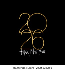Golden 2026 happy new year template design on black background. Banner, poster, greeting card. Vector illustration.