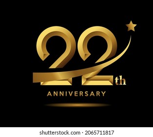 Golden 22 year anniversary celebration logo design with star symbol
