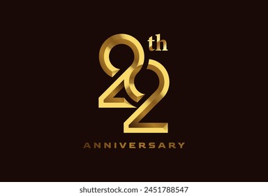 Golden 22 year anniversary celebration logo, Number 22 forming infinity icon, can be used for birthday and business logo templates,  vector illustration