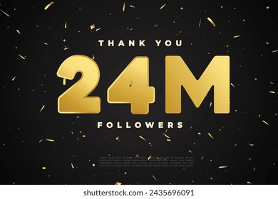 Golden 24M isolated on Black background with sparkling confetti, Thank you followers peoples, 24M online social group, 25M svg