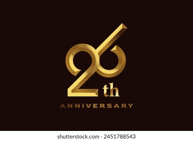 Golden 26 year anniversary celebration logo, Number 26 forming infinity icon, can be used for birthday and business logo templates,  vector illustration