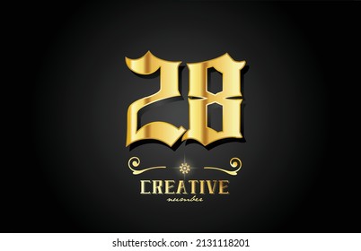 golden 28 number logo icon design. Creative template for business 