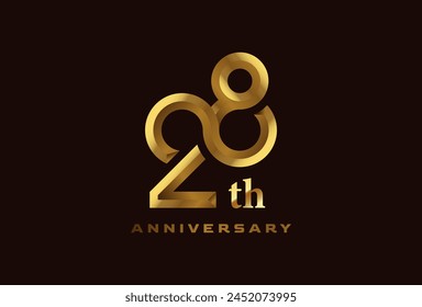 Golden 28 year anniversary celebration logo, Number 28 forming infinity icon, can be used for birthday and business logo templates, vector illustration