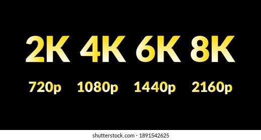 Golden 2k, 4k, 6k, 8k, 720p, 1080p, 1440p, 2160p resolution icons
