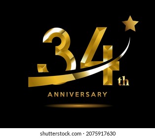 Golden 34 Year Anniversary Celebration Logo Stock Vector (Royalty Free ...