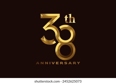 Golden 38 year anniversary celebration logo, Number 38 forming infinity icon, can be used for birthday and business logo templates, vector illustration