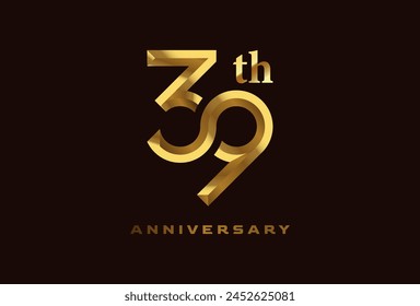 Golden 39 year anniversary celebration logo, Number 39 forming infinity icon, can be used for birthday and business logo templates, vector illustration