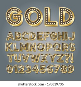 Golden 3D Broadway Alphabet and Numbers, Eps 10 Vector Editable