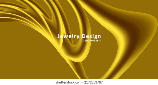 Golden 3d curve creating fluid melting metal shape, abstract background
