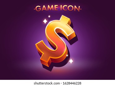 Golden 3D dollar vector sign. Vector icon for slot and casino game. Icon illustration.