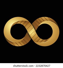 Símbolo infinito grabado dorado 3d sobre fondo negro