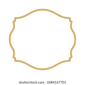 Golden 3d frame in oriental style. Vintage realistic ornamental border. Indian luxury decorative element, morocco shape. Luxury shining Arabic window. Vector illustration for certificate, label, stamp