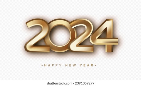 Golden 3D Happy New Year 2023 Isolated On Transparent Background. EPS10 Vector
