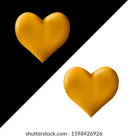 Golden 3D heart on a black and white background. Symbol of love and fidelity. Vector.