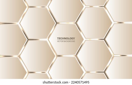 Fondo abstracto del vector de tecnología hexagonal Golden 3d. Cuadrícula de textura de peine de miel.