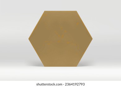 Golden 3d hexagonal wall premium stand for luxury product commercial presentation vector illustration. Realistic hexagon vertical platform white neutral studio background elegant decorative element