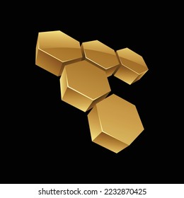 Golden 3d Honeycomb Hexagons on a Black Background