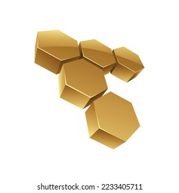 Golden 3d Honeycomb Hexagons on a White Background