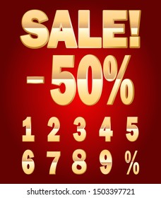 Golden 3D numbers good for sale discount percentages - vector  