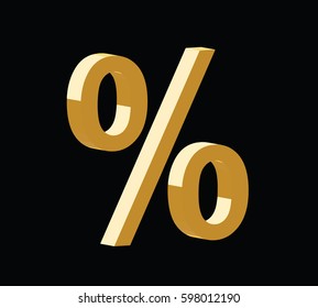 golden 3d percent symbol vector on black background
