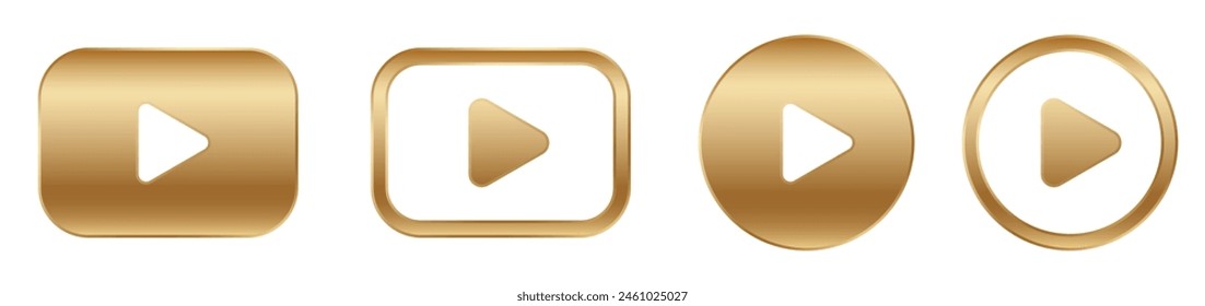 Golden 3D play button. Gold round play button.