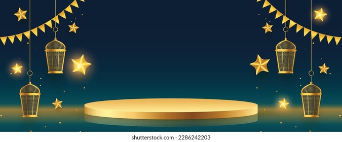 golden 3d podium platform decorative banner for your home and office vector