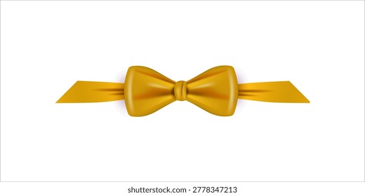 Golden 3d realistic bow tie ribbon on white background for luxury gift decoration celebration design awards packaging and elegant festive branding visuals