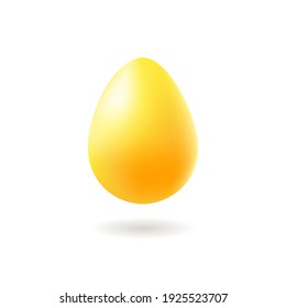 Golden 3D realistic chicken egg with shadow isolated on white background. Finance, investment, wealth concept. Easter design, advertising. Vector stock illustration. 