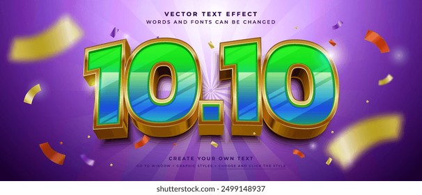 Golden 3D renderizado números 10.10 Efecto de texto, Vector Estilo gráfico