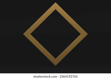 Golden 3d marco rhombus premium muestra el fondo de estudio negro de la sala de exposición para la ilustración vectorial de promociones de productos. Espacio de publicidad de frontera metálica realista lujoso y elegante stand de compras geométricas